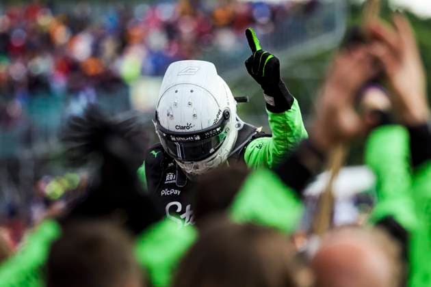 F1 - BRITISH GRAND PRIX 2025 HULKENBERG Nico (ger), Stake F1 Team Kick C45, portrait celebrates a podium during the Formula 1 Qatar Airways British Grand Prix 2025, 12th round of the 2025 FIA Formula One World Championship, WM, Weltmeisterschaft from July 4 to 6, 2025 on the Silverstone Circuit, in Silverstone, United Kingdom - SilverstoneUnited Kingdom  Copyright: xFLORENTxGOODENx