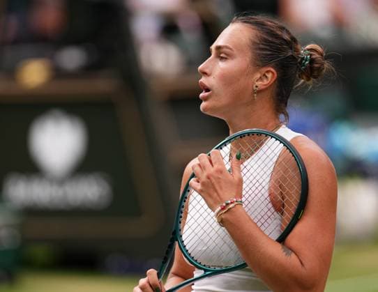 LONDON, ENGLAND - JULY 06: Aryna Sabalenka of Belarus looks on during the Ladies Singles fourth round match on day seven of The Championships Wimbledon 2025 at All England Lawn Tennis and Croquet Club on July 06, 2025 in London, England  Copyright: xHiroshixSatox