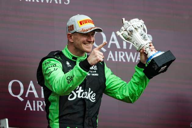 F1 - BRITISH GRAND PRIX 2025 HULKENBERG Nico (ger), Stake F1 Team Kick C45, portrait podium trophy during the Formula 1 Qatar Airways British Grand Prix 2025, 12th round of the 2025 FIA Formula One World Championship, WM, Weltmeisterschaft from July 4 to 6, 2025 on the Silverstone Circuit, in Silverstone, United Kingdom - SilverstoneUnited Kingdom  Copyright: xANTONINxVINCENTx