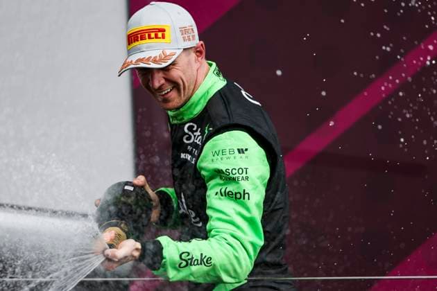 F1 - BRITISH GRAND PRIX 2025 HULKENBERG Nico (ger), Stake F1 Team Kick C45, portrait podium during the Formula 1 Qatar Airways British Grand Prix 2025, 12th round of the 2025 FIA Formula One World Championship, WM, Weltmeisterschaft from July 4 to 6, 2025 on the Silverstone Circuit, in Silverstone, United Kingdom - SilverstoneUnited Kingdom  Copyright: xANTONINxVINCENTx