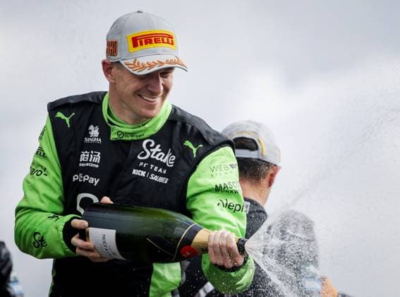 SILVERSTONE - Nico Hulkenberg (Kick Sauber) celebrates his third-place finish on the Silverstone circuit after the end of the Great Britain Grand Prix. ANP SEM VAN DER WAL xVIxANPxSportx xxANPxIVx 531037018 originalFilename: 531037018.jpg