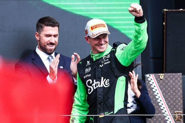 F1 - BRITISH GRAND PRIX 2025 HULKENBERG Nico (ger), Stake F1 Team Kick C45, portrait podium during the Formula 1 Qatar Airways British Grand Prix 2025, 12th round of the 2025 FIA Formula One World Championship, WM, Weltmeisterschaft from July 4 to 6, 2025 on the Silverstone Circuit, in Silverstone, United Kingdom - SilverstoneUnited Kingdom  Copyright: xEricxAlonsox