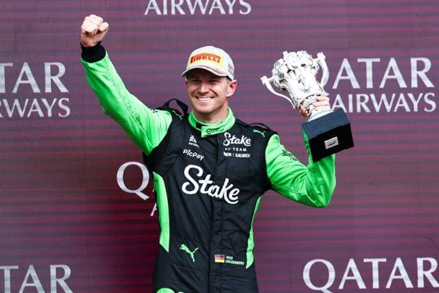 F1 - BRITISH GRAND PRIX 2025 HULKENBERG Nico (ger), Stake F1 Team Kick C45, portrait podium during the Formula 1 Qatar Airways British Grand Prix 2025, 12th round of the 2025 FIA Formula One World Championship, WM, Weltmeisterschaft from July 4 to 6, 2025 on the Silverstone Circuit, in Silverstone, United Kingdom - SilverstoneUnited Kingdom  Copyright: xEricxAlonsox