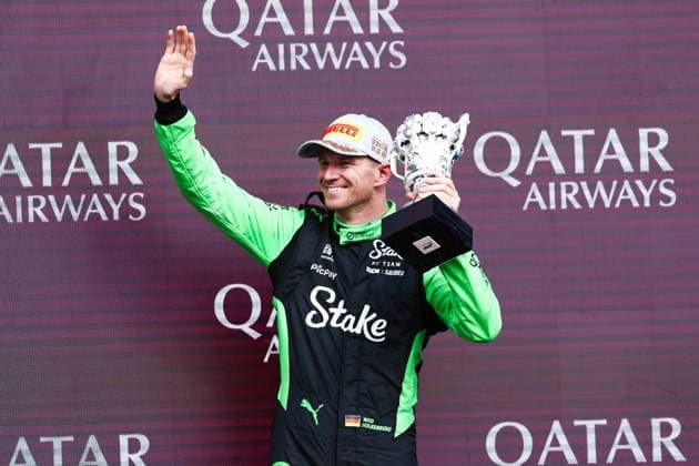 F1 - BRITISH GRAND PRIX 2025 HULKENBERG Nico (ger), Stake F1 Team Kick C45, portrait podium during the Formula 1 Qatar Airways British Grand Prix 2025, 12th round of the 2025 FIA Formula One World Championship, WM, Weltmeisterschaft from July 4 to 6, 2025 on the Silverstone Circuit, in Silverstone, United Kingdom - SilverstoneUnited Kingdom  Copyright: xEricxAlonsox