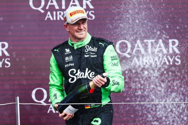 F1 - BRITISH GRAND PRIX 2025 HULKENBERG Nico (ger), Stake F1 Team Kick C45, portrait podium during the Formula 1 Qatar Airways British Grand Prix 2025, 12th round of the 2025 FIA Formula One World Championship, WM, Weltmeisterschaft from July 4 to 6, 2025 on the Silverstone Circuit, in Silverstone, United Kingdom - SilverstoneUnited Kingdom  Copyright: xEricxAlonsox