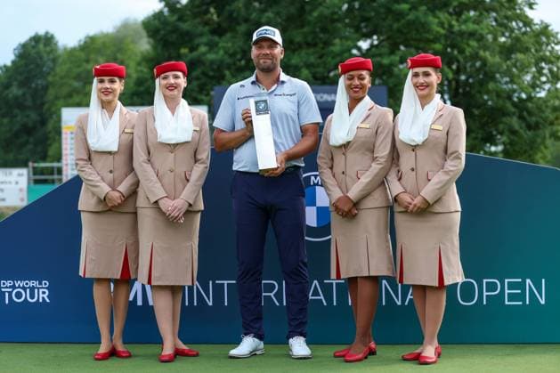Golf DP World Tour European Tour Day 4 Final Day BMW International Open 2025 on 06 07 2025 at Golf Club Eichenried Daniel Brown England , middle with the trophy xMSx