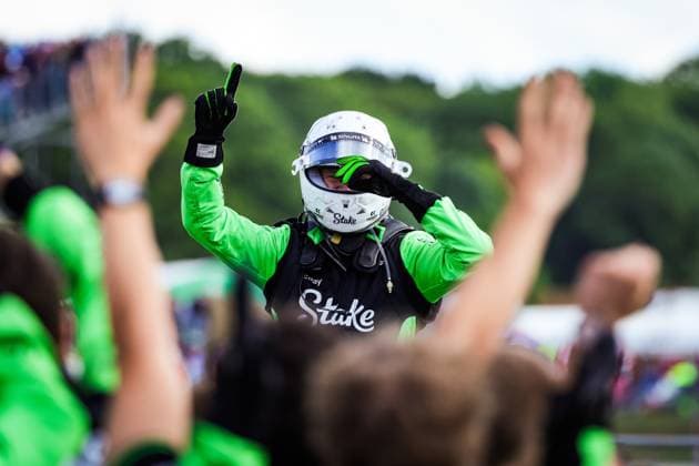 F1 - BRITISH GRAND PRIX 2025 HULKENBERG Nico (ger), Stake F1 Team Kick C45, portrait celebrating podium during the Formula 1 Qatar Airways British Grand Prix 2025, 12th round of the 2025 FIA Formula One World Championship, WM, Weltmeisterschaft from July 4 to 6, 2025 on the Silverstone Circuit, in Silverstone, United Kingdom - SilverstoneUnited Kingdom  Copyright: xFLORENTxGOODENx