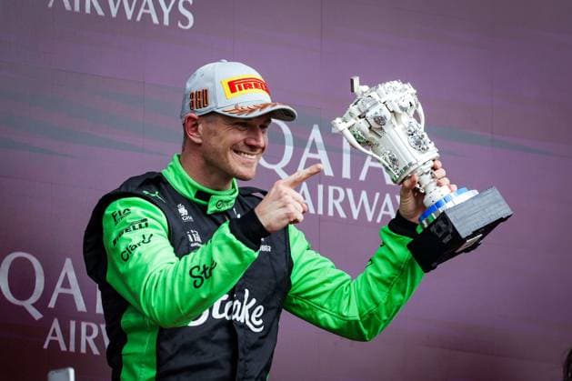 F1 - BRITISH GRAND PRIX 2025 HULKENBERG Nico (ger), Stake F1 Team Kick C45, portrait podium during the Formula 1 Qatar Airways British Grand Prix 2025, 12th round of the 2025 FIA Formula One World Championship, WM, Weltmeisterschaft from July 4 to 6, 2025 on the Silverstone Circuit, in Silverstone, United Kingdom - SilverstoneUnited Kingdom  Copyright: xFLORENTxGOODENx