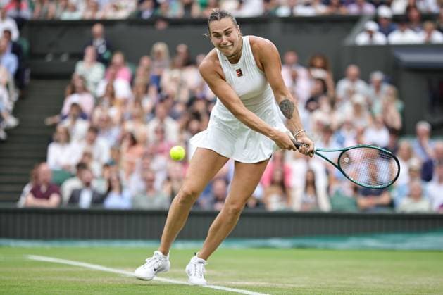 Aryna Sabalenka, BLR, during fourth round of 2025 All England Lawn Tennis Championships at Wimbledon, womens singles, London, 06 07 2025