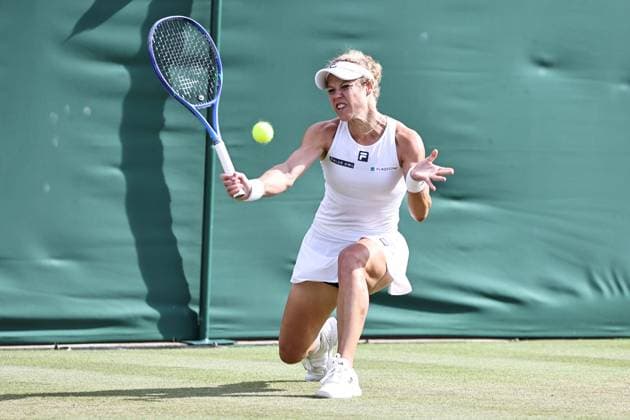 Laura Siegemund, GER, during fourth round of 2025 All England Lawn Tennis Championships at Wimbledon, womens singles, London, 06 07 2025