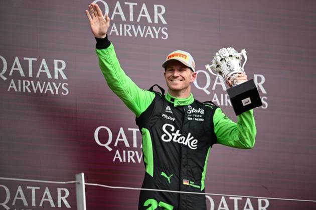 F1 Grand Prix of Great Britain Niko Hulkenberg of Kick Sauber celebrates on the podium during the 13th round of the Formula 1 World Championship, WM, Weltmeisterschaft at Silverstone Circuit in Silverstone, Northamptonshire, England, on July 6, 2025. Silverstone Northampshire United Kingdom  Copyright: xAndreaxDiodatox originalFilename:diodato-formula1250706_npXzN.jpg