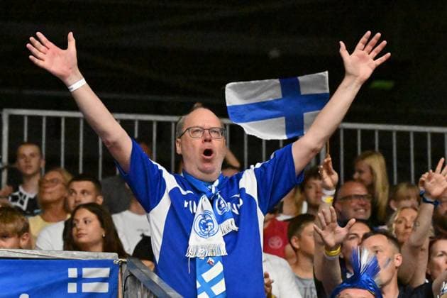 Fan of Finland in action during the Men s Volleyball European Golden League - Final Four tournament: final game, Czechia vs Finland in Brno, Czech Republic, July 6, 2025. (CTKxPhoto VaclavxSalek) CTKPhotoP2025070604856  CTKPhotoP2025070604856