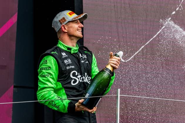 06 07 2025, Silverstone Circuit, Silverstone, FORMULA 1 QATAR AIRWAYS BRITISH GRAND PRIX 2025 , in the picture Sensational 3rd place and thus the first podium in 239 races for Nico Hülkenberg DEU , Stake F1 Team Kick Sauber Photo by Martin Trenkler Hasan Bratic DeFodi Images