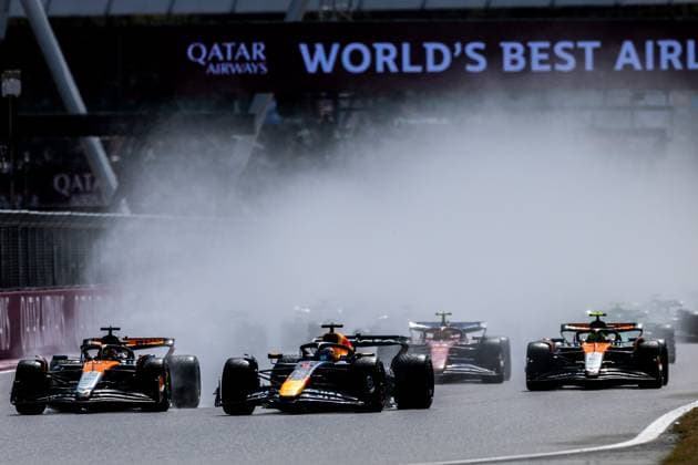 06 07 2025, Silverstone Circuit, Silverstone, FORMULA 1 QATAR AIRWAYS BRITISH GRAND PRIX 2025 , in the picture Max Verstappen NLD , Oracle Red Bull Racing, Lando Norris GBR , McLaren F1 Team, Oscar Piastri AUS Photo by Martin Trenkler Hasan Bratic DeFodi Images