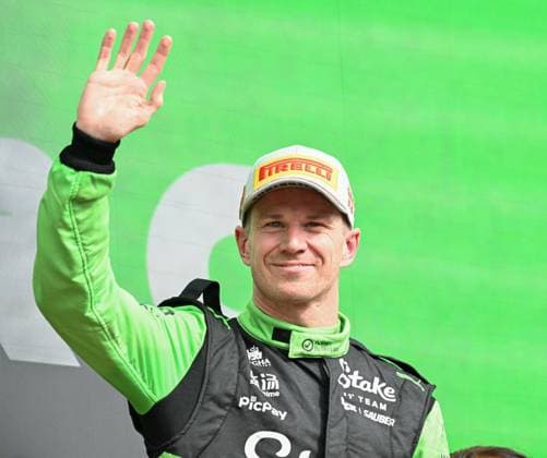 F1 Grand Prix of Great Britain NORTHAMPTON, UNITED KINGDOM - JULY 06: Nico Hulkenberg Kick Sauber takes the third place on the podium in the British Grand Prix, the 12th round of the Formula 1 World Championship, WM, Weltmeisterschaft at Silverstone Circuit in Northampton, United Kingdom, on July 06, 2025. Rasid Necati Aslim Anadolu Northampton United Kingdom. Editorial use only. Please get in touch for any other usage.  Copyright: x2025xAnadoluxRasidxNecatixAslimx