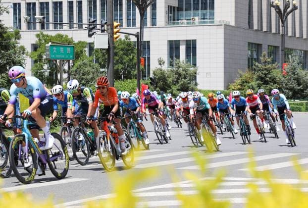 XINING, CHINA - JULY 06: Cyclists compete during Stage 1 of the Tour of Magnificent Qinghai international Road cycling, Rad, Radsport, Strasse race on July 6, 2025 in Xining, Qinghai Province of China.  Copyright: xChinaxNewsxServicex 111578046109