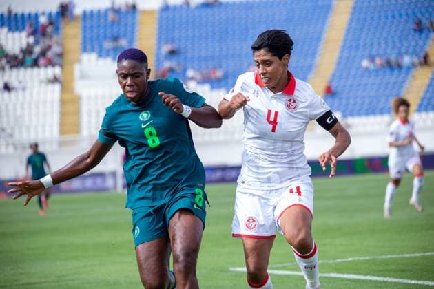 CASABLANCA, MOROCCO - JULY 6: Asisat Oshoala of Nigeria and Chaima Alabbasi of Tunisia during the 2024 Women s Africa Cup of Nations (Wafcon) between Nigeria and Tunisia at the Stade Larbi Zaouli on July 6, 2025 in Casablanca, Morocco. Photo by Justina Aniefiok Copyright: xx