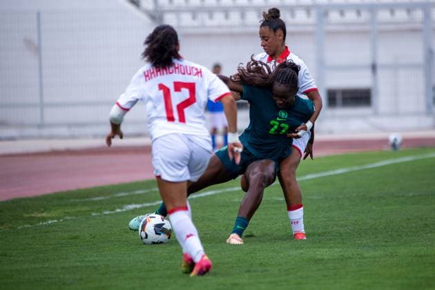 CASABLANCA, MOROCCO - JULY 6: Alozie Michelle Chinwen of Nigeria and Samia Ouni of Tunisia during the 2024 Women s Africa Cup of Nations (Wafcon) between Nigeria and Tunisia at the Stade Larbi Zaouli on July 6, 2025 in Casablanca, Morocco. Photo by Justina Aniefiok Copyright: xx