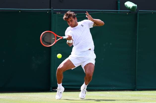 Flavio Cobolli during his Round of 16 match Wimbledon Tennis Championships, Day 8, The All England Lawn Tennis and Croquet Club, London, UK - 07 Jul 2025London The All England Lawn Tennis and United Kingdom  Copyright: xJamesxMarsh Shutterstockx 15387973a