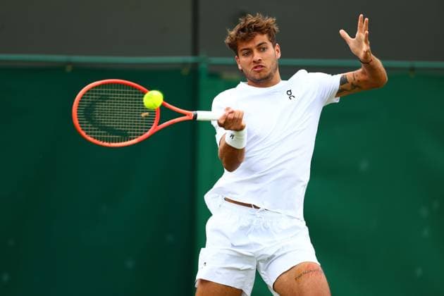 Flavio Cobolli during his Round of 16 match Wimbledon Tennis Championships, Day 8, The All England Lawn Tennis and Croquet Club, London, UK - 07 Jul 2025London The All England Lawn Tennis and United Kingdom  Copyright: xJamesxMarsh Shutterstockx 15387973c