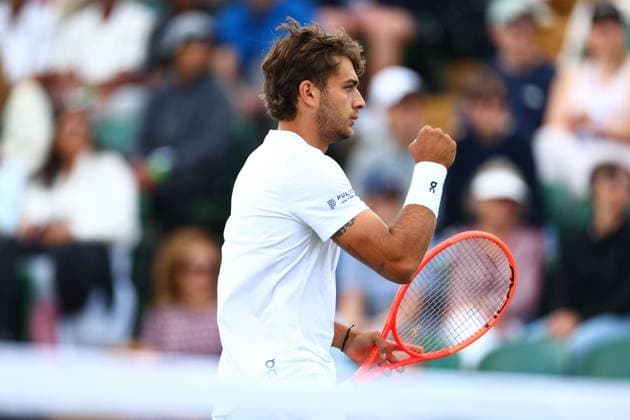 Flavio Cobolli wins the first set during his Round of 16 match Wimbledon Tennis Championships, Day 8, The All England Lawn Tennis and Croquet Club, London, UK - 07 Jul 2025London The All England Lawn Tennis and United Kingdom  Copyright: xJamesxMarsh Shutterstockx 15387973x