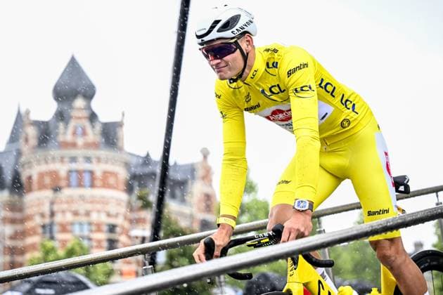 Dutch Mathieu van der Poel of Alpecin-Deceuninck pictured at the start of the third stage of the 2025 Tour de France cycling, from Valenciennes to Dunkerque (178 km) on Monday 07 July 2025 in France. The 112th edition of the Tour de France starts on Saturday 5 July in Lille, France, and will finish in Paris, France on the 27th of July. JASPERxJACOBS  x128594779x