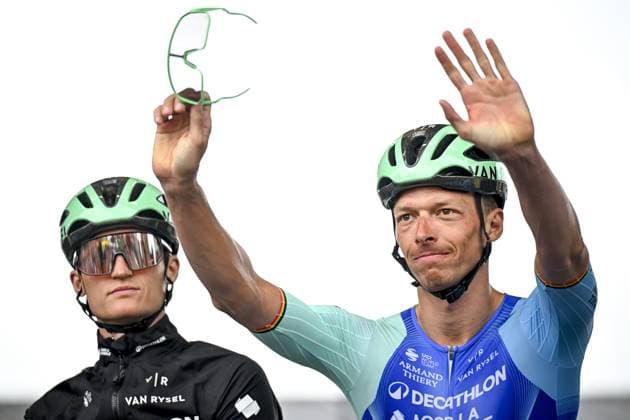Belgian Oliver Naesen of Decathlon AG2R La Mondiale Team pictured at the start of the third stage of the 2025 Tour de France cycling, from Valenciennes to Dunkerque (178 km) on Monday 07 July 2025 in France. The 112th edition of the Tour de France starts on Saturday 5 July in Lille, France, and will finish in Paris, France on the 27th of July. JASPERxJACOBS  x128595444x