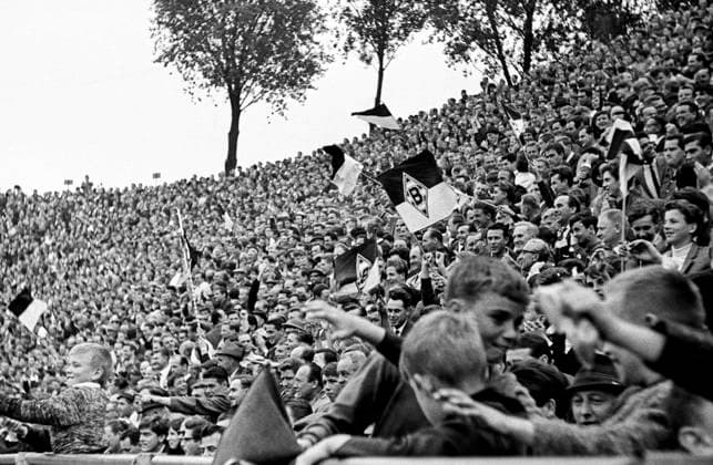 21 08 1965, Boekelbergstadion, the football fans in the north curve are happy about the victory of their team, Sixties, sports, football, Bundesliga, 1965 1966, Borussia Moenchengladbach vs Tasmania 1900 Berlin 5 0 Sixties, sports, football, Bundesliga, 1965 1966, Borussia Moenchengladbach vs Tasmania 1900 Berlin 5 0, 21 08 1965, Boekelberg Stadium, football fans in the Nordkurve rejoice at the win of their team, Sixties, sports, football, Bundesliga, 1965 1966, Borussia Moenchengladbach vs Tasmania 1900 Berlin 5 0, 21 08 1965, Boekelberg Stadium, football fans in the Nordkurve rejoice at the win of their team