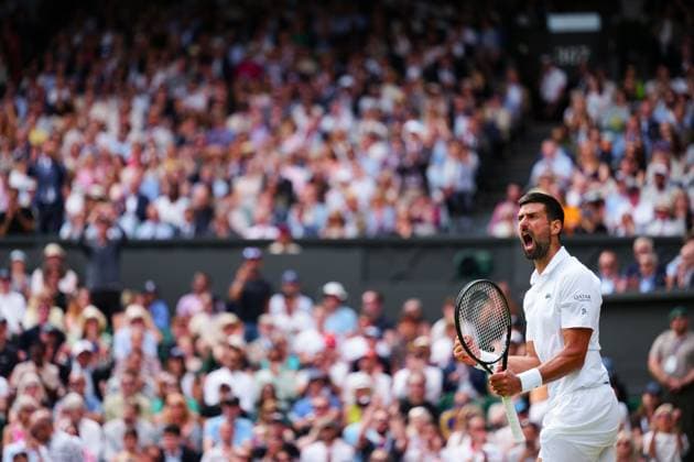 Novak Djokovic celebrates during his fourth round match Wimbledon Tennis Championships, Day 8, The All England Lawn Tennis and Croquet Club, London, UK - 07 Jul 2025London The All England Lawn Tennis and United Kingdom  Copyright: xJavierxGarcia Shutterstockx 15387972al