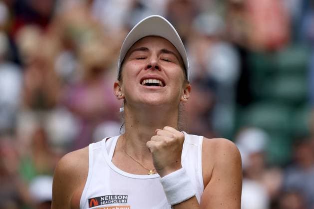 7th July 2025; All England Lawn Tennis and Croquet Club, London, England; Wimbledon Tennis Tournament, Day 8; Belinda Bencic (SUI) in tears after defeating Ekaterina Alexandrova (RUS) in straight sets to book a place in the Ladies& x2019;& xa0;Singles Quarter-finals  ActionPlus12811218 JohnxPatrickxFletcher