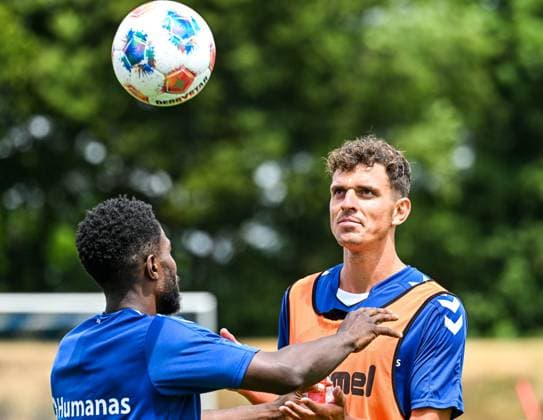 GER, 2 BL, 1 FC Magdeburg, training camp in Bad Wörishofen 07 07 2025, Stadion Am Unteren Hart, Bad Wörishofen, GER, 2 BL, 1 FC Magdeburg, training camp in Bad Wörishofen, in the picture Daniel Heber Magdeburg, 15 , Tobias Müller Mueller Magdeburg, 5 nordphotoxGmbHx xHafner nph00200
