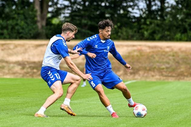 GER, 2 BL, 1 FC Magdeburg, training camp in Bad Wörishofen 07 07 2025, Stadion Am Unteren Hart, Bad Wörishofen, GER, 2 BL, 1 FC Magdeburg, training camp in Bad Wörishofen, in the picture Alexander Nollenberger Magdeburg, 17 , Laurin Ulrich Magdeburg, 8 nordphotoxGmbHx xHafner nph00200