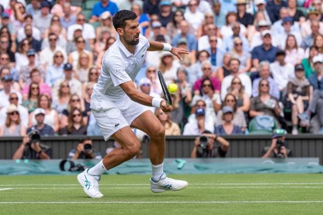 2025-07-07 Wimbledon 2025 LONDON, ENGLAND - JULY 7: Novak Djokovic of Serbia during Wimbledon 2025 at All England Lawn Tennis & Croquet Club on July 7, 2025 in London, England. London All England Lawn Tennis & Croquet Club England Content not available for redistribution in The Netherlands directly or indirectly through any third parties. Copyright: xMarleenxFouchierx