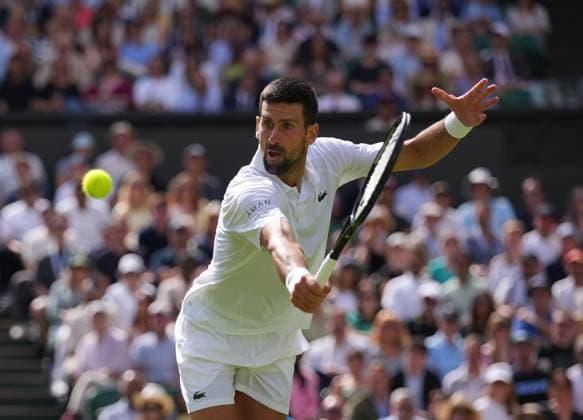 LONDON, ENGLAND - JULY 07: Novak Djokovic of Serbia plays a shot during the Gentlemen s Singles fourth round match on day eight of The Championships Wimbledon 2025 at All England Lawn Tennis and Croquet Club on July 07, 2025 in London, England  Copyright: xHiroshi_Satox