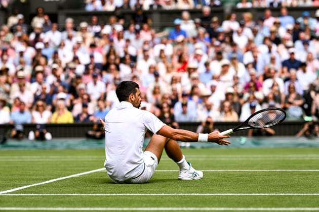 Novak Djokovic during his Wimbledon 2025 Men?s Singles Round of 16 tennis match against Alex de Minaur at the All England Tennis Club in London, England (Richard Callis SPP) Copyright: xRichardxCallis SPPx spp-en-RiCa-SPP25_rica_07jul25_21457
