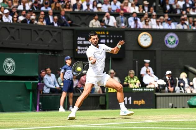 Novak Djokovic during his Wimbledon 2025 Men?s Singles Round of 16 tennis match against Alex de Minaur at the All England Tennis Club in London, England (Richard Callis SPP) Copyright: xRichardxCallis SPPx spp-en-RiCa-SPP25_rica_07jul25_21459