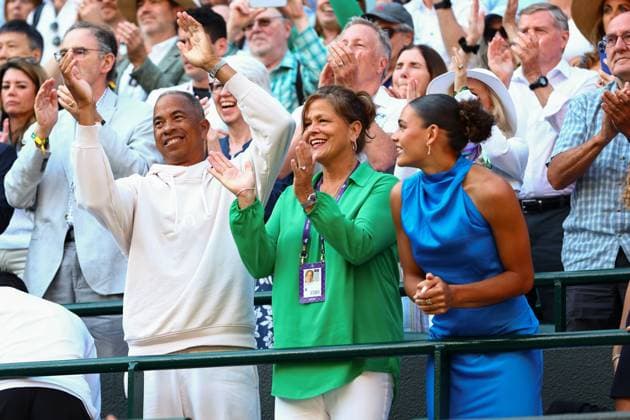 Trinity Rodman celebrates the victory of Ben Shelton in his fourth round match Wimbledon Tennis Championships, Day 8, The All England Lawn Tennis and Croquet Club, London, UK - 07 Jul 2025London The All England Lawn Tennis and United Kingdom  Copyright: xJamesxMarsh Shutterstockx 15387973fy