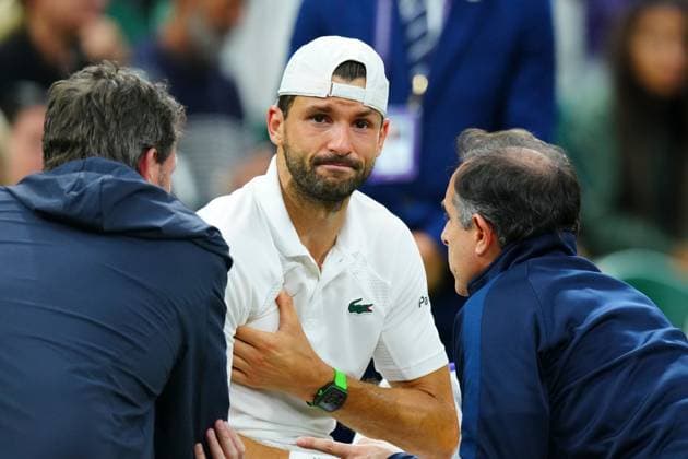 A tearful Grigor Dimitrov after being forced to retire during his fourth round match against Jannik Sinner despite being two sets up Wimbledon Tennis Championships, Day 9, The All England Lawn Tennis and Croquet Club, London, UK - 08 Jul 2025London The All England Lawn Tennis and United Kingdom  Copyright: xJavierxGarcia Shutterstockx 15389334m