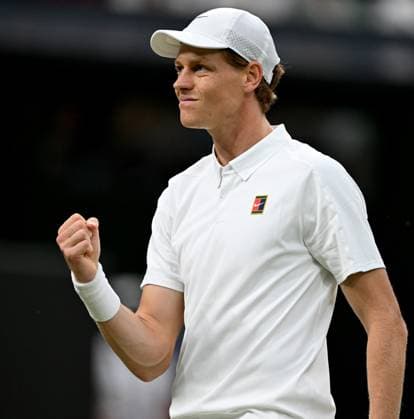 (250708) -- LONDON, July 8, 2025 -- Jannik Sinner celebrates scoring during the men s singles round of 16 match between Grigor Dimitrov of Bulgaria and Jannik Sinner of Italy at the Wimbledon Tennis Championships in London, Britain, July 7, 2025. ) (SP)BRITAIN-LONDON-TENNIS-WIMBLEDON-MEN S SINGLES LixYing 