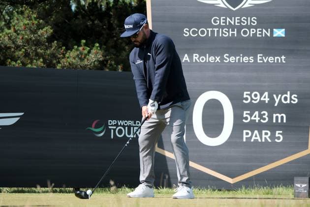UK: The Genesis Scottish Open at The Renaissance Club, North Berwick, Scotland on 08 July 2025: Pictured: J J Spaun (USA) on the 10th tee during a practice round at the Genesis Scottish Open 2025 at The Renaissance Club, North Berwick, Scotland North Berwick The Renaissance Club Scotland Copyright: xAlexxToddx