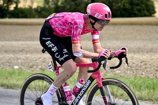 Danish Kasper Asgreen of EF Education-EasyPost pictured in action during the fourth stage of the 2025 Tour de France cycling, Amien Metropole - Rouen (173 km), on Tuesday 08 July 2025 in France. The 112th edition of the Tour de France starts on Saturday 5 July in Lille, France, and will finish in Paris, France on the 27th of July. POOLxJANxDExMEULENEIR  x128682040x