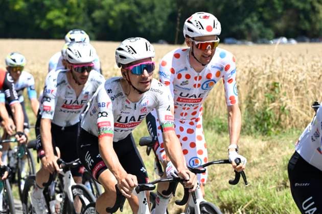 Tour de France 2025 Stage 4 ROUEN, FRANCE - JULY 08 : Almeida Joao (POR) of UAE Team Emirates and Wellens Tim (BEL) of UAE Team Emirates during stage 4 of the 112th edition of Tour de France an UCI World Tour 2.UWT cycling road race stage for Men Elite of 173 km with start in Amiens Metropole and finish in Rouen on July 8, 2025 in Rouen, France, 08 07 2025 ( Motordriver Kenny Verfaillie - Rouen France  Copyright: xJanxDexMeuleneirx