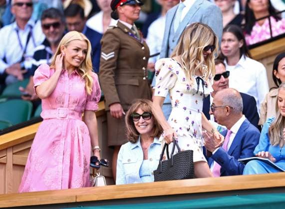 Sienna Miller and Katherine Jenkins in the Royal Box on Centre Court Wimbledon Tennis Championships, Day 9, The All England Lawn Tennis and Croquet Club, London, UK - 08 Jul 2025London The All England Lawn Tennis and United Kingdom  Copyright: xJamesxMarsh Shutterstockx 15389336o