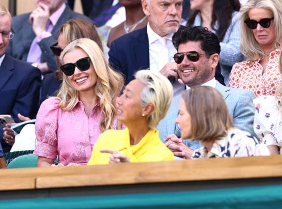 Katherine Jenkins and Andrew Levitas in the Royal Box on Centre Court Wimbledon Tennis Championships, Day 9, The All England Lawn Tennis and Croquet Club, London, UK - 08 Jul 2025London The All England Lawn Tennis and United Kingdom  Copyright: xJamesxMarsh Shutterstockx 15389336t