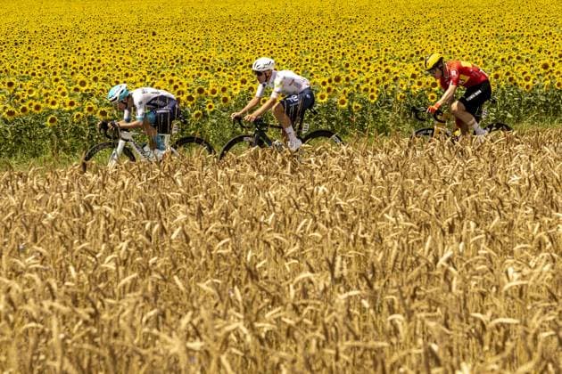The breakaway group pictured during the fourth stage of the 2025 Tour de France cycling, Amien Metropole - Rouen (173 km), on Tuesday 08 July 2025 in France. The 112th edition of the Tour de France starts on Saturday 5 July in Lille, France, and will finish in Paris, France on the 27th of July. DAVIDxPINTENS  x128687816x