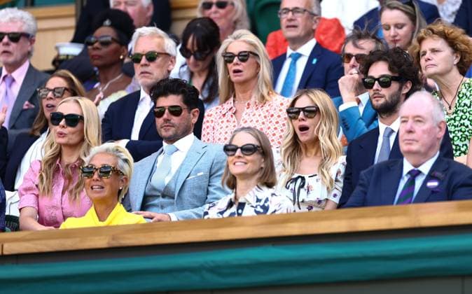 Katherine Jenkins and Andrew Levitas, Sienna Miller and Oli Green in the Royal Box on Centre Court Wimbledon Tennis Championships, Day 9, The All England Lawn Tennis and Croquet Club, London, UK - 08 Jul 2025London The All England Lawn Tennis and United Kingdom  Copyright: xJamesxMarsh Shutterstockx 15389336al