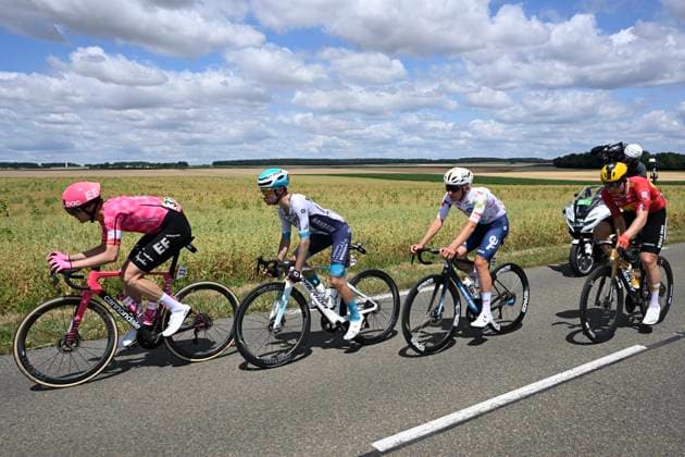 Tour de France 2025 Stage 4 ROUEN, FRANCE - JULY 08 : Asgreen Kasper (DEN) of EF Education - Easypost, Martinez Lenny (FRA) of Bahrain - Victorious, Gachignard Thomas (FRA) of Team TotalEnergies, Abrahamsen Jonas (NOR) of Uno-X Mobility during stage 4 of the 112th edition of Tour de France an UCI World Tour 2.UWT cycling road race stage for Men Elite of 173 km with start in Amiens Metropole and finish in Rouen on July 8, 2025 in Rouen, France, 08 07 2025 ( Motordriver Kenny Verfaillie - Rouen France  Copyright: xJanxDexMeuleneirx
