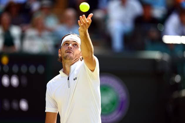 Taylor Fritz during his quarter final match Wimbledon Tennis Championships, Day 9, The All England Lawn Tennis and Croquet Club, London, UK - 08 Jul 2025London The All England Lawn Tennis and United Kingdom  Copyright: xJamesxMarsh Shutterstockx 15389336cm