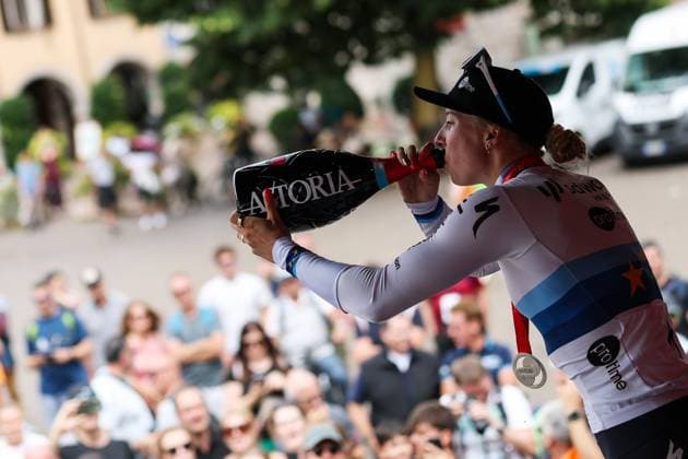 Team Sd Worx - Protime™s Wiebes Lorena celebrates his victory during the 3rd stage of the Giro d™Italia Women, from Vezza d™Oglio to Trento, Italy Tuesday, July 08, 2025. - cycling .  Copyright: xALESSANDROxGAROFALOx