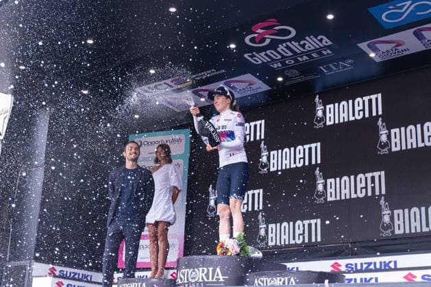 Antonia Niedermaier, keeping the White Jersey during Giro d Italia Women - Stage 3 - Vezza d Oglio Trento, Giro d Italia race in Trento, Italy, July 08 2025  Copyright: xTommasoxBerardi IPAxSportx xipa-agency.netx xx IPA_60132541 IPA_Agency_IPA60132541